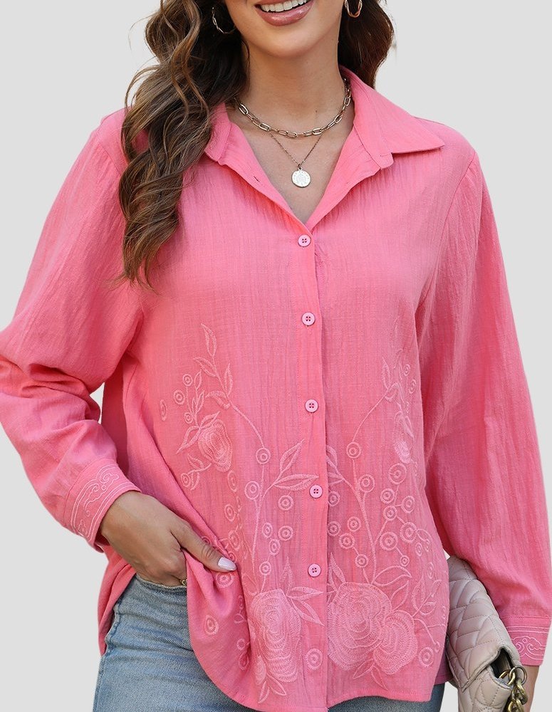 Women's Casual Floral Embroidered Lond Sleeve Shirt